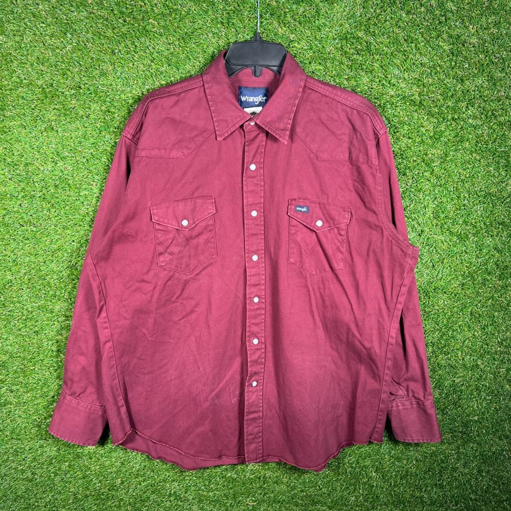 Wrangler Mens Western Pearl Snap Shirt Large Burgundy Maroon Long Sleeve MS70739